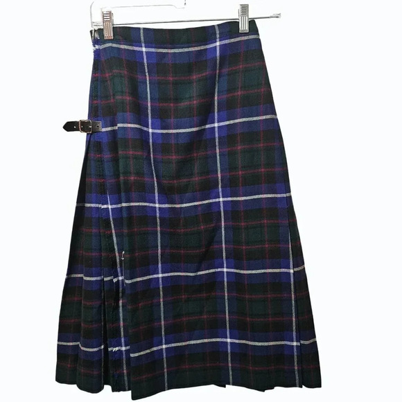 Plaid Midi Skirt - Black and Blue - Picture 2 of 10